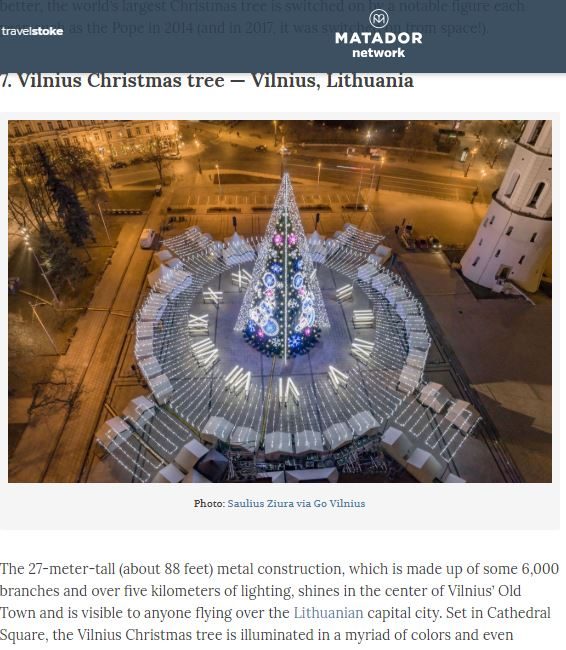 Vilniaus eglė vėl karaliavo gražiausių pasaulyje kalėdinių puošmenų topuose