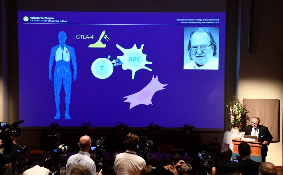 2018-ųjų Nobelio medicinos premija paskirta mokslininkams už vėžio terapiją