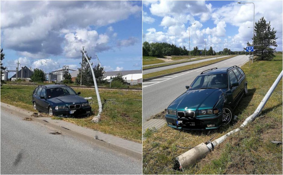 Girto BMW vairuotojo fiasko Klaipėdoje: nesuvaldė automobilio ir trenkėsi į stulpą
