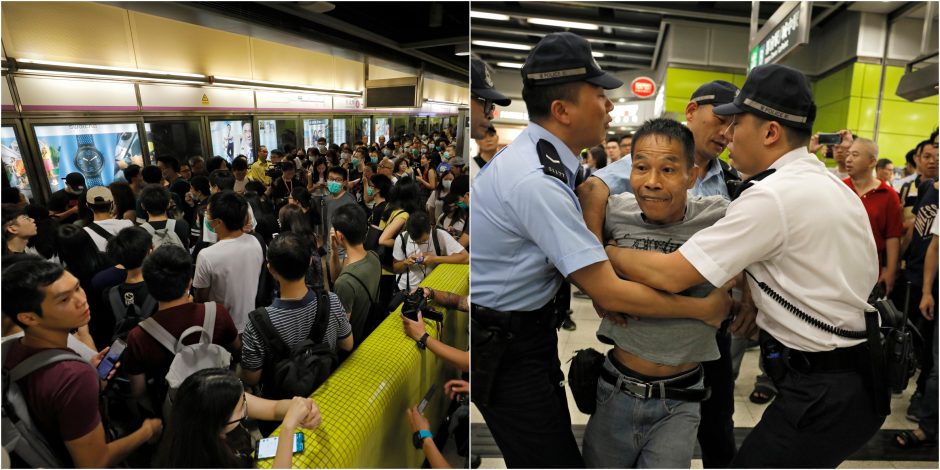Honkonge nesiliauja protestai: blokuotas traukinių eismas