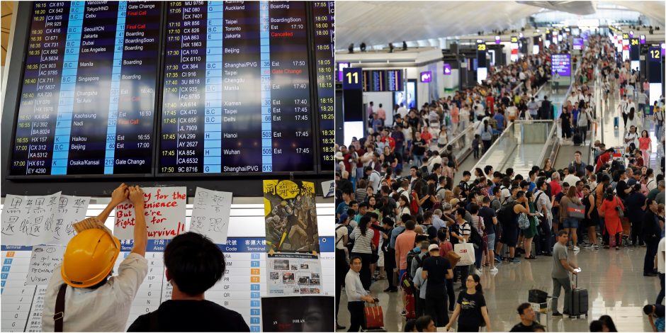 Honkongo oro uoste dėl protestų atšaukti visi skrydžiai
