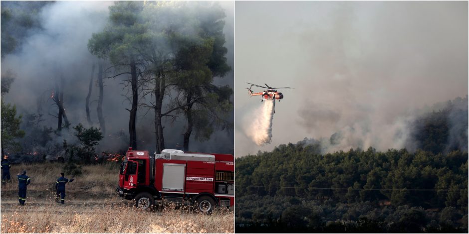 Graikijoje priešgaisriniai orlaiviai toliau gesina liepsnojančius miškus