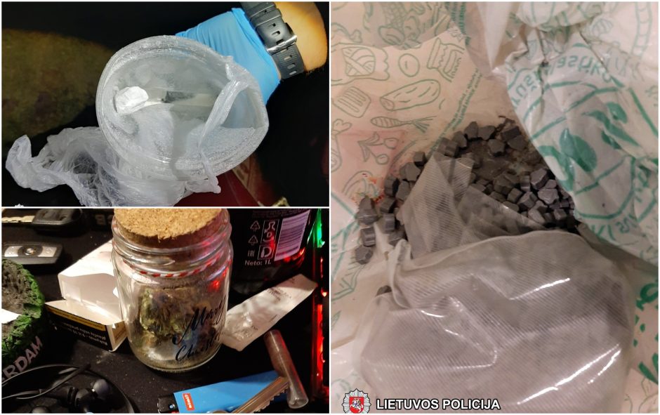 Policija sulaikė šešis asmenis, turėjusius 3,5 kg amfetamino, kanapių ir kitų narkotikų