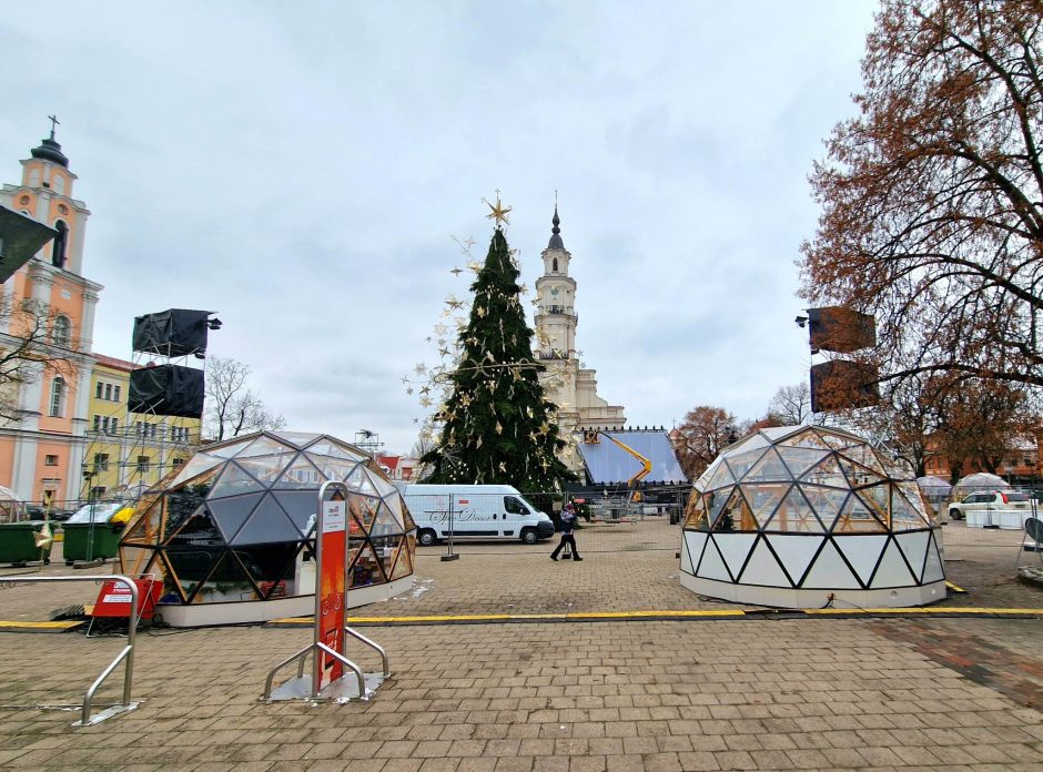 Rotušės aikštėje – paskutiniai darbai prieš Kalėdų eglės įžiebimą