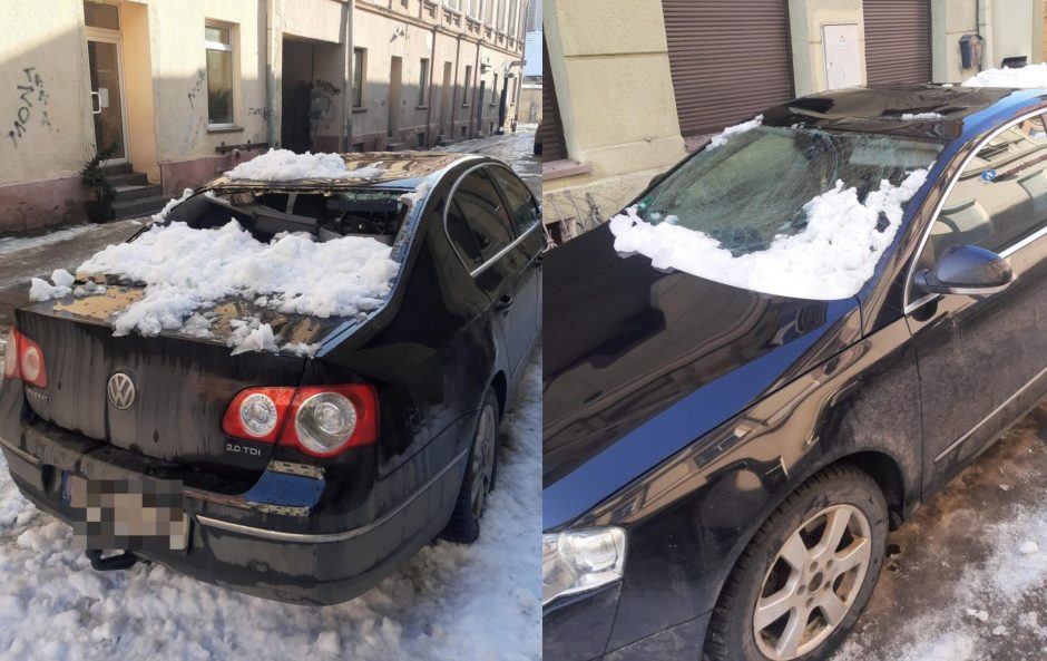Nuo stogo nukritęs sniegas sumaitojo automobilį, kuriame sėdėjo merginos: atrodė, kad sprogo bomba
