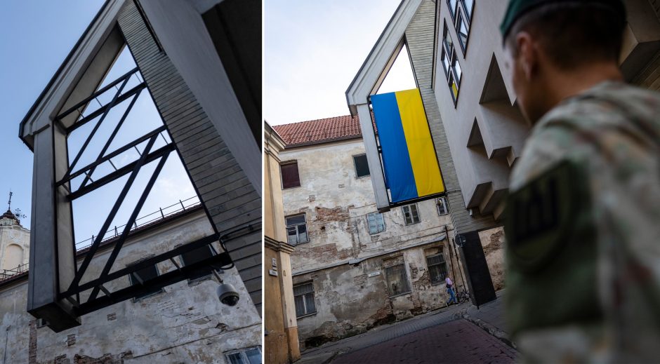 Lietuvos kariai pasistengė, kad pastate neliktų dviprasmybių ir jį papuošė Ukrainos vėliava