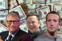 Billas Gatesais (iš kairės), Elonas Muskas, Markas Zuckerbergas