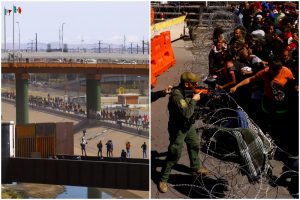 Šimtai migrantų šturmavo JAV ir Meksikos sieną