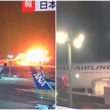 Susidūręs su orlaiviu Tokijo oro uoste užsidegė lėktuvas: nelaimė pareikalavo penkių gyvybių