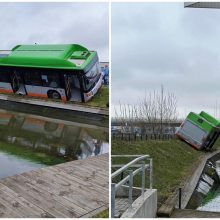  Incidentas Klaipėdoje: iš pavojingai pasvirusio autobuso į baseiną krito keleiviai