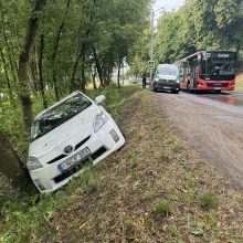 Milikonių kalno papėdėje nuo kelio nulėkė „Toyota“: vairuotojas bandė išvengti avarijos?
