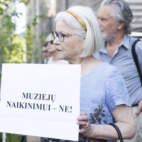 Protestas prieš lietuvių rašytojų memorialinių erdvių naikinimą.  © P. Adamovič / BNS nuotr.