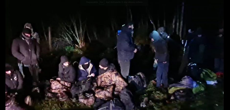 Ginkluotų baltarusių atvesti nelegalai stovyklą bandė įsirengti ant Lietuvos sienos (vaizdo įrašas)