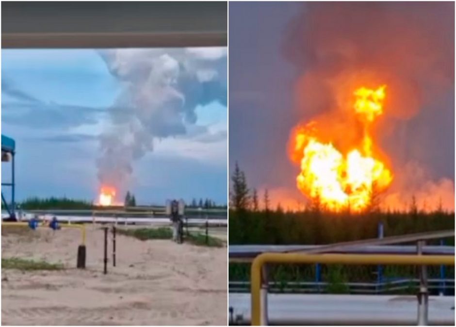 Rusijos „Gazprom“ dujotiekyje – gaisras: plyšo 1,4 metro skersmens vamzdis