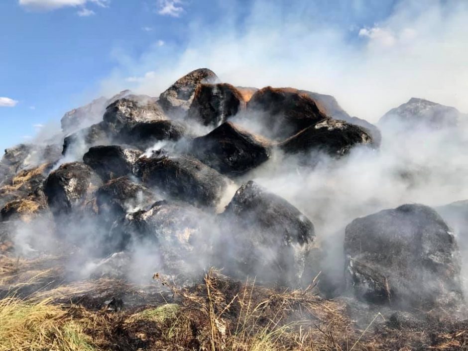 Ugnis padarė daug žalos anykštėnui ūkininkui – sunaikino apie 360 šieno rulonų