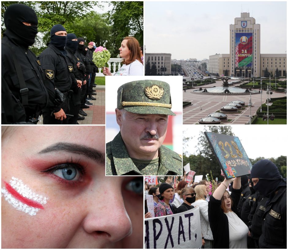 Tūkstantinė minia Minsko centre skanduoja „Gėda!“ ir „Išeik!“