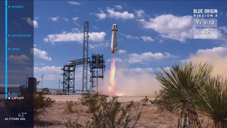 Turistus į kosmosą skraidinsiančios „Blue Origin“ raketos  paleidimas   – sėkmingas