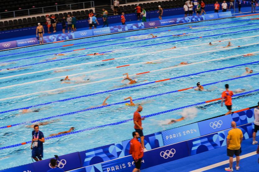Paryžiaus olimpinės žaidynės: plaukimo treniruotė