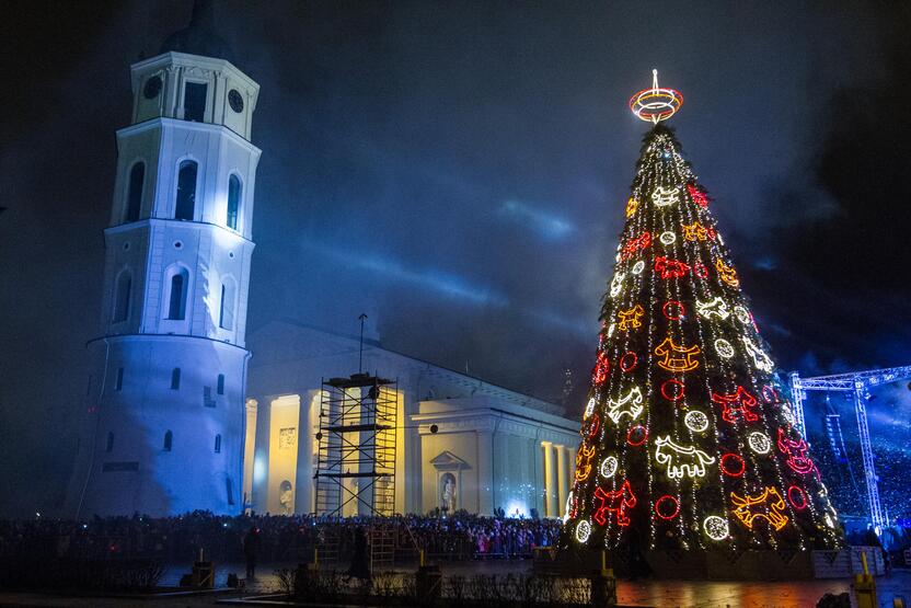 Vilniuje Katedros aikštėje įžiebta Lietuvos Kalėdų eglė