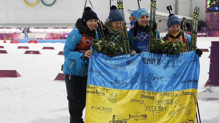 Biatlonininkės Vita Semerenko, Julija Džyma, Olena Pidrušna