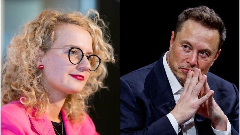 Iš kairės: Aušrinė Armonaitė ir „SpaceX“ įkūrėjas Elonas Muskas.