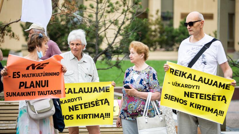 Protestas prie Seimo: reikalauja užkirsti kelią į Lietuvą migrantams