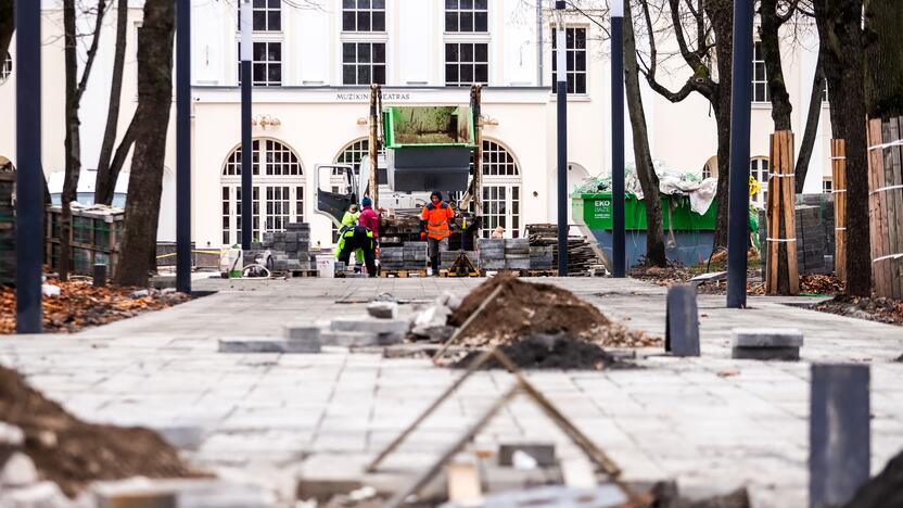 Užsitęs: Miesto sodelyje danga bus klojama, kol leis orai, o kitąmet šią erdvę atvers žmonėms.