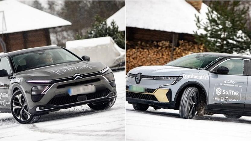 Finalas: „Citroën C5 X“ (nuotr. kairėje) surinko 49 balus ir vos vienu aplenkė antroje vietoje likusį „Renault Megane E-TECH“. 