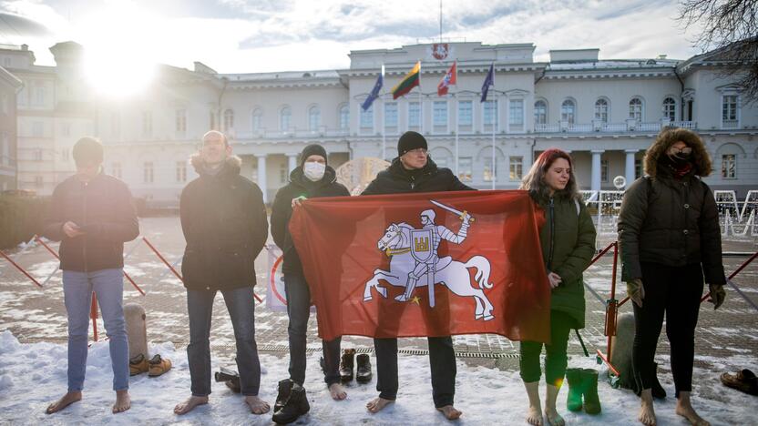 Prie Prezidentūros stovėjo „Basi tėčiai“