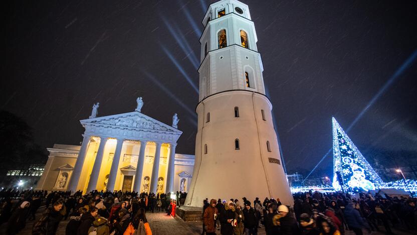 Sostinės Katedros aikštėje suspindo Kalėdų eglė