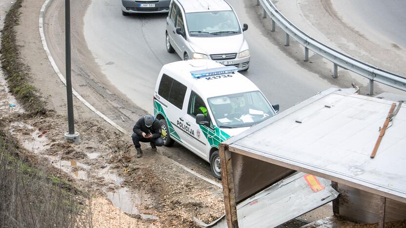 Ties Amalių pervaža apvirto vilkikas