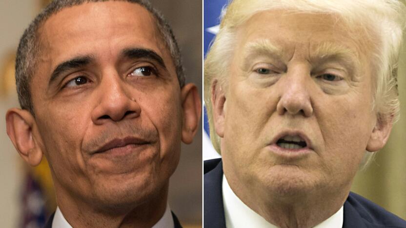 Barackas Obama (kairėje) ir Donaldas Trumpas (kairėje)