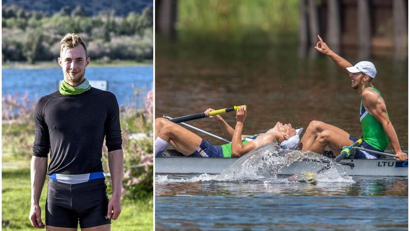 Emocija: taip porininkai reagavo tą akimirką, kai tapo Pasaulio jaunimo irklavimo čempionato antrosios vietos laimėtojais.