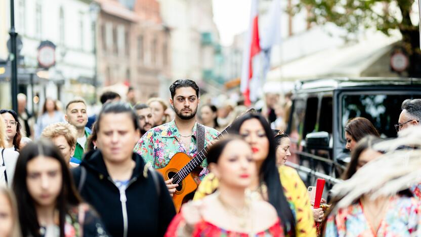 Teatrališka romų eisena su žirgais