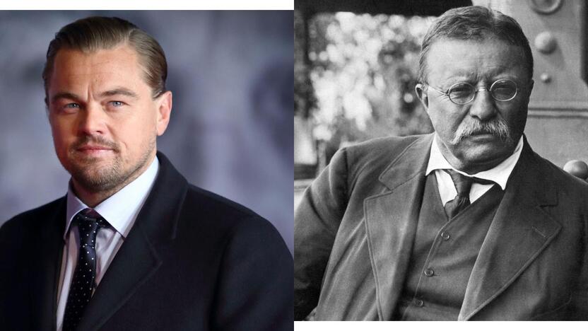 Leonardo DiCaprio (dešinėje) ir  Teodoras Ruzveltas (kairėje)