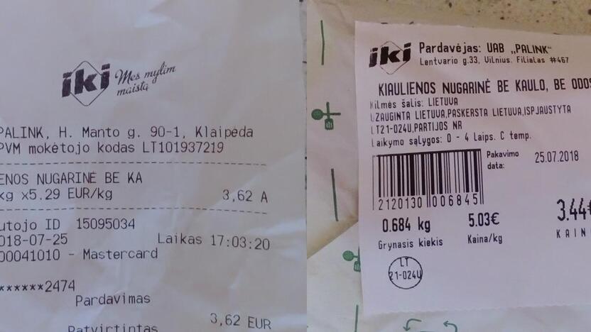 Skirtumas: klaipėdietis liko nesupratęs, kaip kiaulienos nugarinė per keletą minučių tapo brangesnė beveik 20 centų.