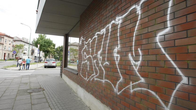 Taikinys: grafitininkai ne pirmą kartą nusitaikė į Bangų gatvės 8-ojo namo sieną.