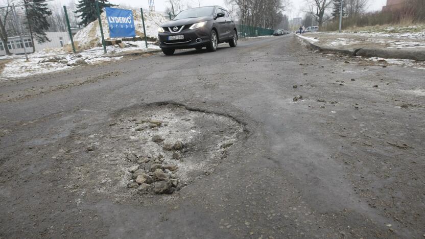 Realybė: kelio, vedančio prie kelių viešųjų įstaigų, būklė yra gana prasta – kai kuriose vietose susidarė didelės duobės.