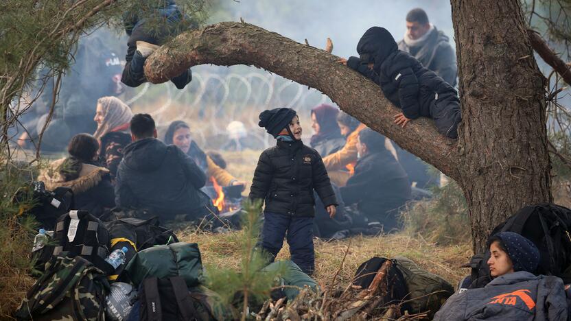 Nelegalūs migrantai Lenkijos ir Baltarusijos pasienyje