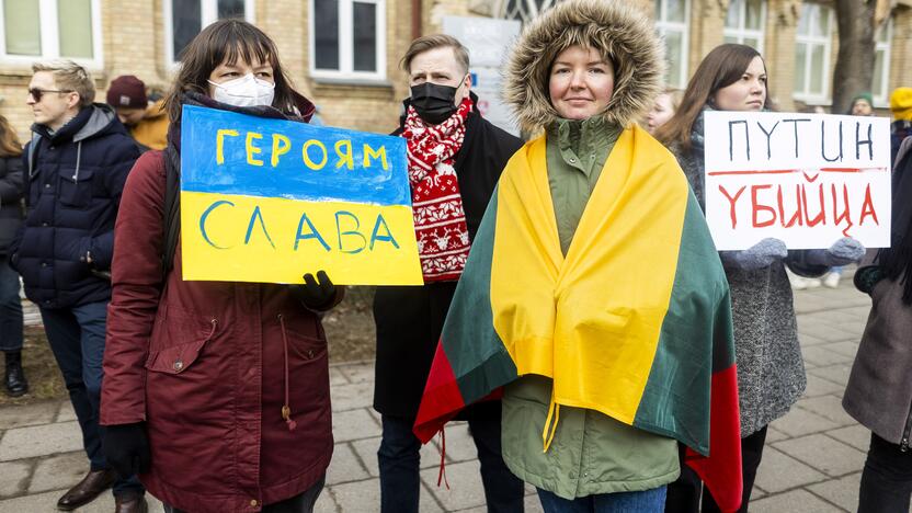 Protestas prie Vokietijos ambasados už sankcijų taikymą Rusijai 