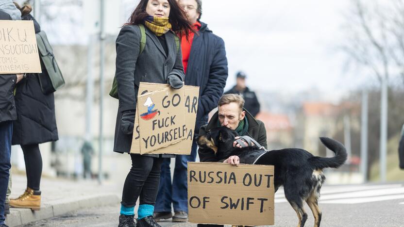 Protestas prie Vokietijos ambasados už sankcijų taikymą Rusijai 