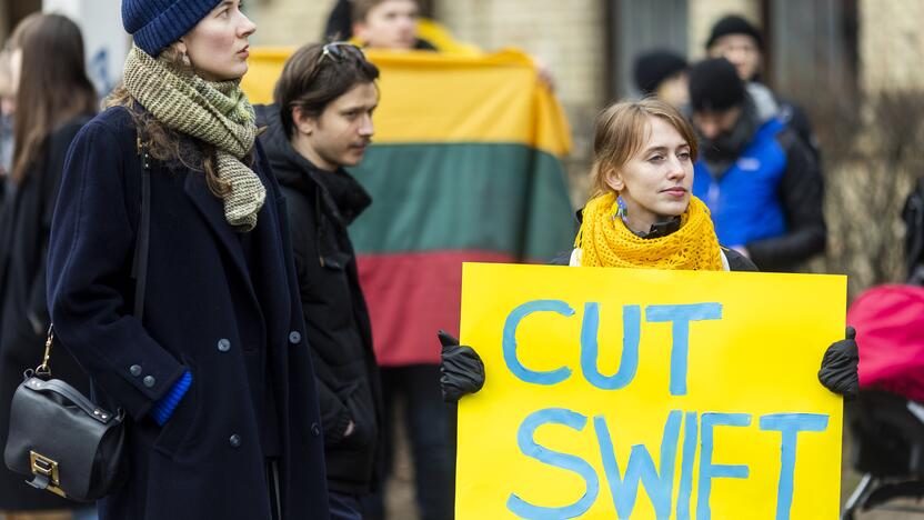 Protestas prie Vokietijos ambasados už sankcijų taikymą Rusijai 