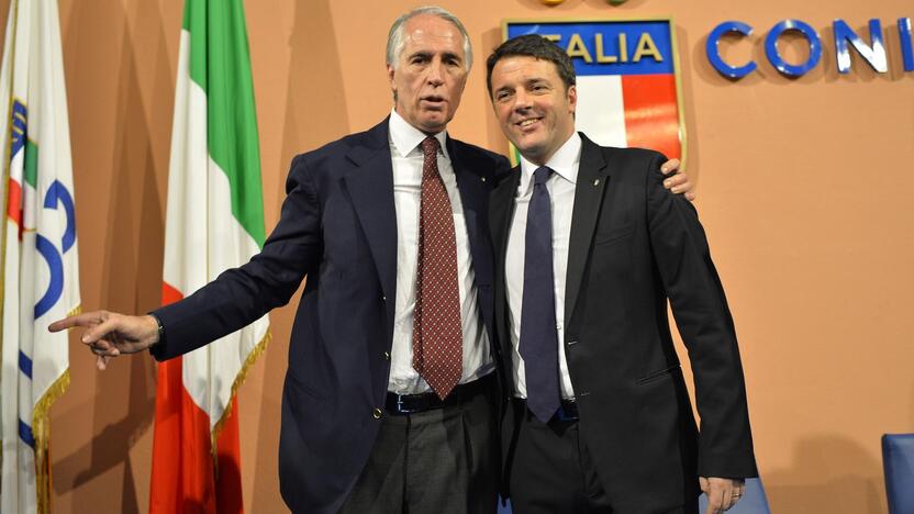 Italijos olimpinio komiteto prezidentas Giovanni Malago ir premjeras Matteo Renzi