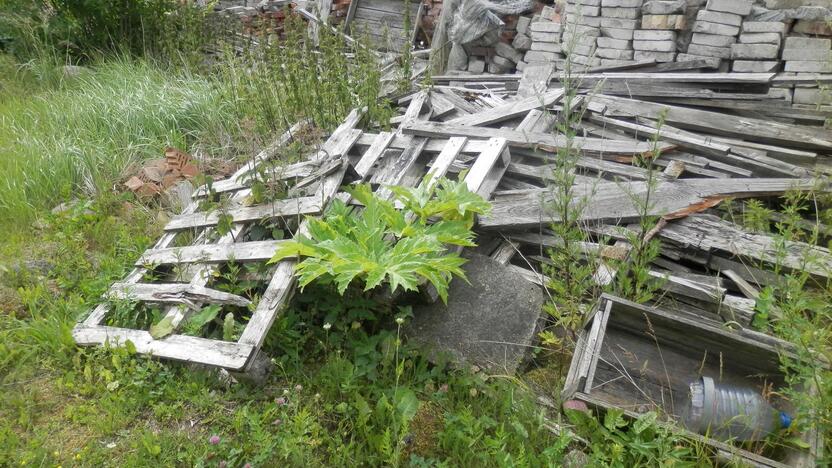 Šiukšlės: teritorijose akis bado sukrautos statybinės atliekos.