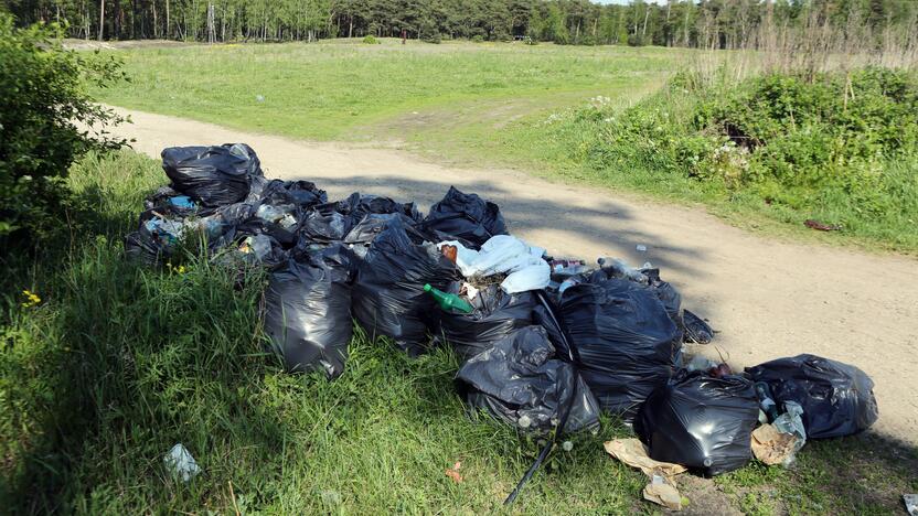 Laikas: miškelį tvarkę Vitės bendruomenės nariai nesulaukia, kada bus išvežtos akcijos "Darom" metu surinktos atliekos.