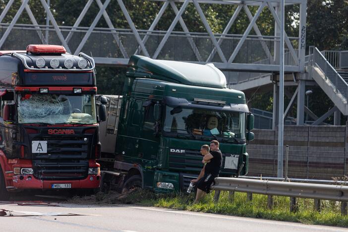 Žiauri avarija ties Vieviu: susidūrė du vilkikai, vienas jų užmušė kelininką