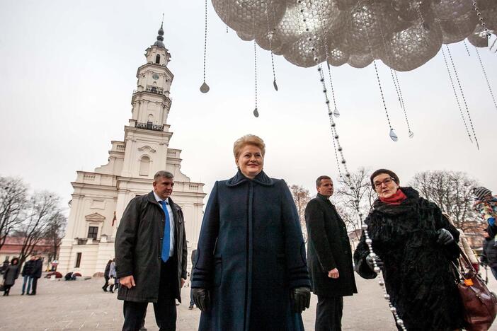 Prezidentė apžiūrėjo Kauno pagrindinę eglę