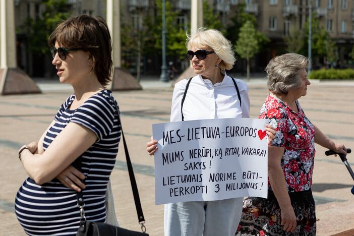 Mamų piketas dėl naujos motinystės išmokų tvarkos