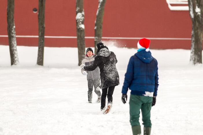 Sniego mūšis Santakos parke