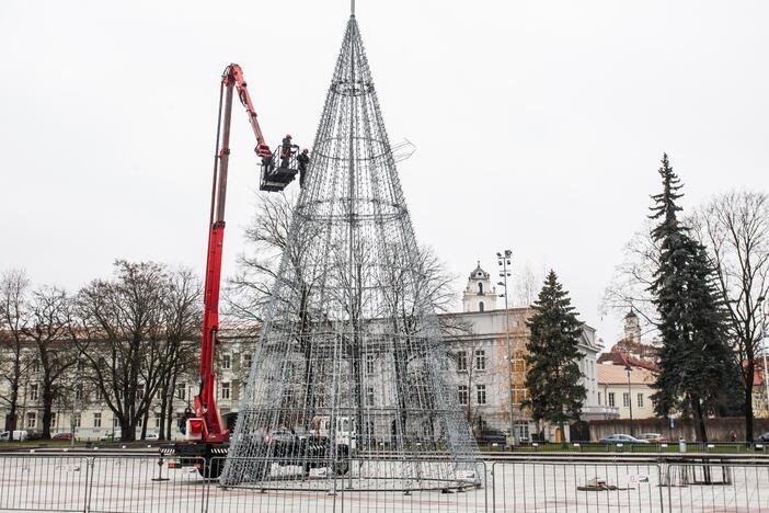 Katedros aikštėje ruošiama Kalėdų eglė